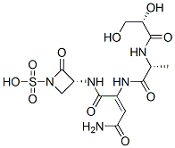 (E)-2-[[N-[(2S)-2,3-Dihydroxy-1-oxopropyl]-D-alanyl]amino]-N-[(3R)-2-oxo-1-sulfo-3-azetidinyl]-2-butenediamide Struktur