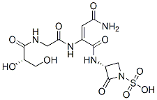 (E)-2-[N-[(2S)-2,3-Dihydroxy-1-oxopropyl]glycylamino]-N-[(3R)-2-oxo-1-sulfo-3-azetidinyl]-2-butenediamide Struktur