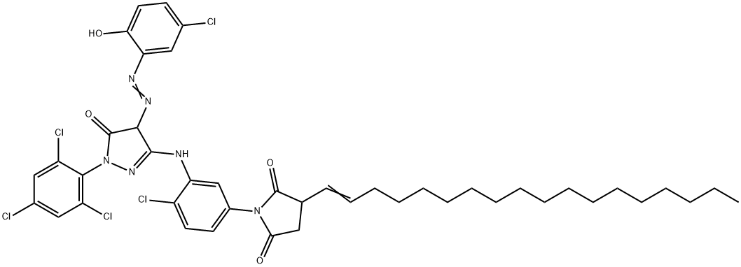 1-(2,4,6-TRICHLOROPHENYL)-3-[2-CHLORO-5-(1-OCTADECENYL-1-SUCCINIMIDO)ANILINO]-4-(2-CHLORO-4-HYDROXYPHENYL)AZO-2-PYRAZOLIN-5-ONE Struktur