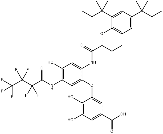 3-[2-[2-(2,4-Di-tert-pentylphenoxy)butyrylamino]-5-[(heptafluorobutyryl)amino]-4-hydroxyphenoxy]-4,5-dihydroxybenzoic acid Struktur