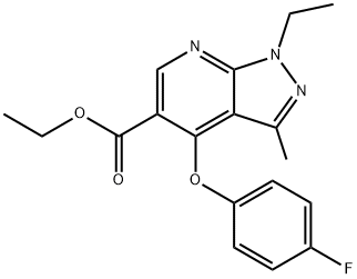 ethyl 1-ethyl-4-(4-fluorophenoxy)-3-methyl-1H-pyrazolo[3,4-b]pyridine-5-carboxylate Struktur