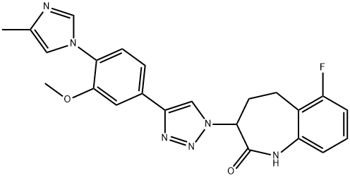 6-fluoro-3-(4-(3-Methoxy-4-(4-Methyl-1H-iMidazol-1-yl)phenyl)-1H-1,2,3-triazol-1-yl)-4,5-dihydro-1H-benzo[b]azepin-2(3H)-one Struktur