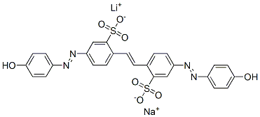 Benzenesulfonic acid, 2,2-(1,2-ethenediyl)bis5-(4-hydroxyphenyl)azo-, lithium sodium salt Struktur