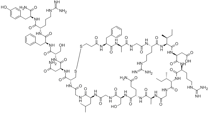 3-MERCAPTOPROPIONYL-PHE-D-ALA-GLY-ARG-ILE-ASP-ARG-ILE-GLY-ALA-GLN-SER-GLY-LEU-GLY-CYS-ASN-SER-PHE-ARG-TYR-NH2 Struktur