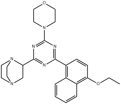 2-(1,4-diazobicyclo-2,2,2-octyl)-4-(1-ethoxy-4'-naphthyl)-6-(morpholinyl)-1,3,5-triazine Struktur