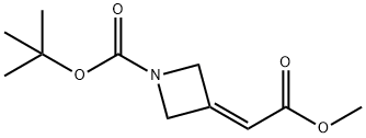 1-Azetidinecarboxylic acid, 3-(2-methoxy-2-oxoethylidene)-, 1,1-dimethylethyl ester Struktur