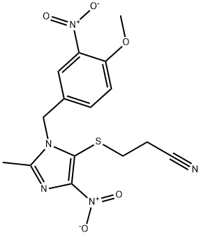 3-[3-[(4-methoxy-3-nitro-phenyl)methyl]-2-methyl-5-nitro-imidazol-4-yl ]sulfanylpropanenitrile Struktur