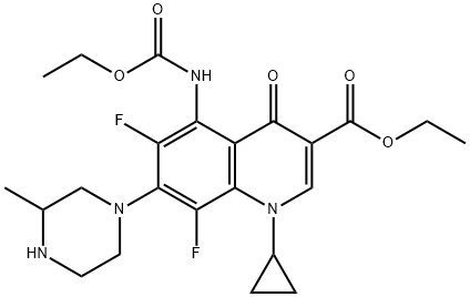 3-Quinolinecarboxylic acid, 1-cyclopropyl-5-[(ethoxycarbonyl)aMino]-6,8-difluoro-1,4-dihydro-7-(3-Methyl-1-piperazinyl)-4-oxo-, ethyl ester Struktur