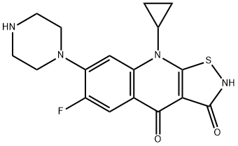 6-Fluoro-7-(piperazin-1-yl)-9-cyclopropylisothiazolo[5,4-b]quinoline-3,4(2H,9H)-dione Struktur