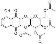 8-Hydroxy-2-((2,3,4,6-tetra-O-acetyl-beta-D-glucopyranosyl)oxy)-1,4-na phthalenedione Struktur