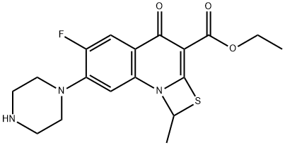 Ethyl 6-fluoro-1-methyl-4-oxo-7-(1-piprazinyl)-4H-[1,3]thiazeto[3,2-a]quinoline-3-carboxylate Struktur