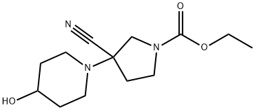 Ethyl 3-cyano-3-(4-hydroxypiperidin-1-yl)pyrrolidine-1-carboxylate Struktur