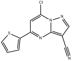 7-chloro-5-(thiophen-2-yl)pyrazolo[1,5-a]pyrimidine-3-carbonitrile Struktur