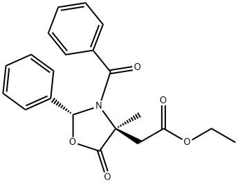 (2R,4S)-3-Benzoyl-4-ethoxylcarbonylmethyl-4-methyl-5-oxazolidinone Struktur