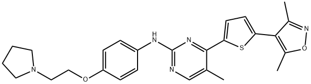 2-PyriMidinaMine, 4-[5-(3,5-diMethyl-4-isoxazolyl)-2-thienyl]-5-Methyl-N-[4-[2-(1-pyrrolidinyl)ethoxy]phenyl]- Struktur