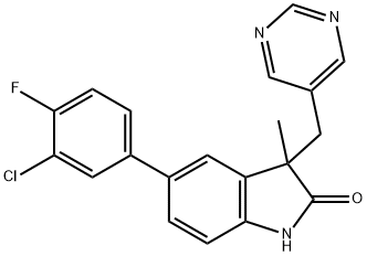 2H-Indol-2-one, 5-(3-chloro-4-fluorophenyl)-1,3-dihydro-3-Methyl-3-(5-pyriMidinylMethyl)- Struktur