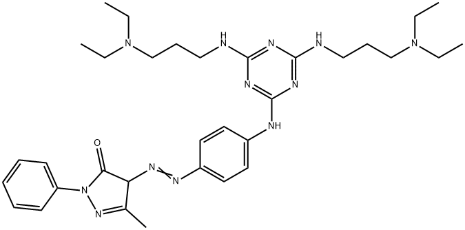 4-[4-[4,6-Bis[3-(diethylamino)propylamino]-1,3,5-triazin-2-ylamino]phenylazo]-3-methyl-1-phenyl-1H-pyrazol-5-ol Struktur