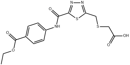 ({[5-({[4-(ethoxycarbonyl)phenyl]amino}carbonyl)-1,3,4-thiadiazol-2-yl]methyl}thio)acetic acid Struktur