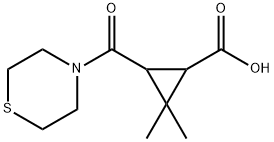 2,2-dimethyl-3-(thiomorpholin-4-ylcarbonyl)cyclopropanecarboxylic acid Struktur