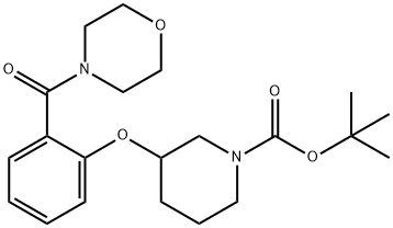 3-[2-(Morpholine-4-carbonyl)-phenoxy]-piperidine-1-carboxylic acid tert-butyl ester, 98+% C21H30N2O5, MW: 390.48 Struktur