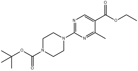 Ethyl2-(4-(tert-butoxycarbonyl)piperazin-1-yl)-4-methylpyrimidine-5-carboxylate Struktur