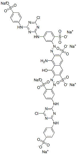 4-Amino-3,6-bis[[5-[[4-chloro-6-[(4-sulfophenyl)amino]-1,3,5-triazin-2-yl]amino]-2-sulfophenyl]azo]-5-hydroxy-2,7-naphthalene disulfonic acid hexasodium salt Struktur