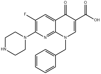 1-BENZYL-6-FLUORO-4-OXO-7-PIPERAZIN-1-YL-1,4-DIHYDRO-[1,8]NAPHTHYRIDINE-3-CARBOXYLIC ACID Struktur