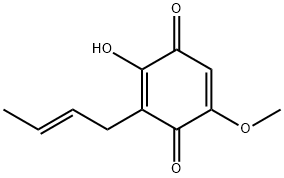 2,5-Cyclohexadiene-1,4-dione,3-(2-butenyl)-2-hydroxy-5-methoxy-,(E)-(9CI) Struktur