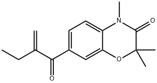 2,2,4-trimethyl-7-(2-methylene-1-oxobutyl)-2H-1,4-benzoxazin-3(4H)-one Struktur