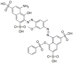 5-amino-4-hydroxy-3-[[2-methoxy-5-methyl-4-[[8-[(phenylsulphonyl)oxy]-3,6-disulpho-1-naphthyl]azo]phenyl]azo]naphthalene-2,7-disulphonic acid Struktur