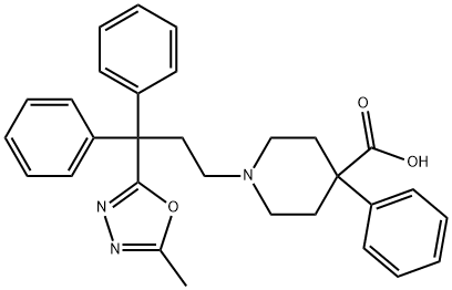 1-[3-(5-Methyl-1,3,4-oxadiazol-2-yl)-3,3-diphenylpropyl]-4-phenylpiperidine-4-carboxylic acid Struktur