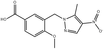 4-methoxy-3-[(5-methyl-4-nitro-1H-pyrazol-1-yl)methyl]benzoic acid Struktur