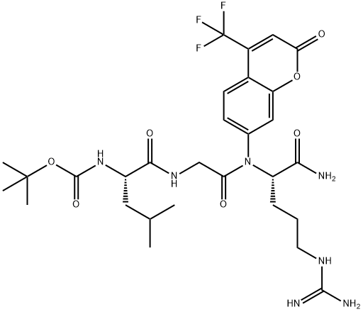 tert-butyloxycarbonyl-leucyl-glycyl-arginine-4-trifluoromethylcoumarin-7-amide Struktur