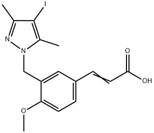 (2E)-3-{3-[(4-iodo-3,5-dimethyl-1H-pyrazol-1-yl)methyl]-4-methoxyphenyl}acrylic acid Struktur