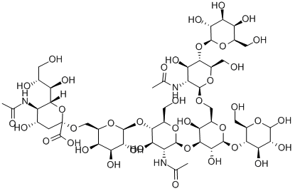 ALPHA-NEUNAC-[2->6]-BETA-GAL-[1->4]-BETA-GLCNAC-[1->3][BETA-GAL-(1->4)-BETA-GLCNAC(1->6)]-BETA-GAL-[1->4]-GLC Struktur