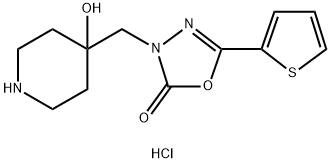 3-(4-Hydroxy-piperidin-4-ylmethyl)-5-thiophen-2-yl-3H-[1,3,4]oxadiazol-2-one hydrochloride Struktur