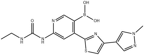 6-(3-ethylureido)-4-(4-(1-Methyl-1H-pyrazol-4-yl)thiazol-2-yl)pyridin-3-ylboronic acid Struktur