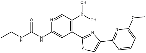 6-(3-ethylureido)-4-(4-(6-Methoxypyridin-2-yl)thiazol-2-yl)pyridin-3-ylboronic acid Struktur