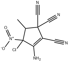 2-Amino-3-nitro-3-chloro-4-methyl-1,5,5-tricyano-1-cyclopentene Struktur