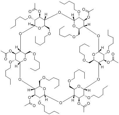 Hexakis-(2,6-di-O-pentyl-3-O-acetyl)-alpha-Cyclodextrin Struktur