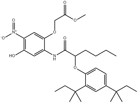 [2-[2-(2,4-Di-tert-pentylphenoxy)hexanoylamino]-4-hydroxy-5-nitrophenoxy]acetic acid methyl ester Struktur