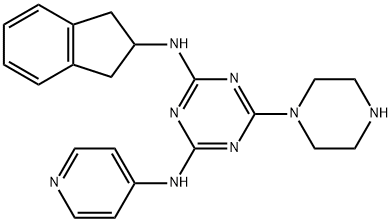 1,3,5-Triazine-2,4-diaMine, N2-(2,3-dihydro-1H-inden-2-yl)-6-(1-piperazinyl)-N4-4-pyridinyl- Struktur