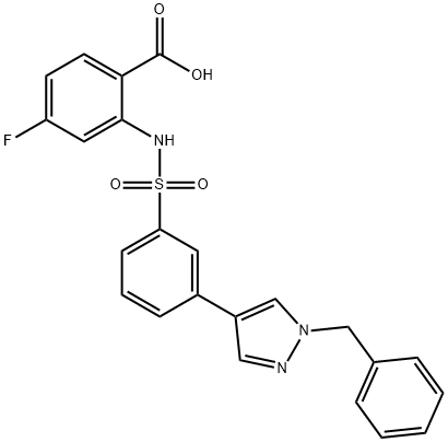 2-(3-(1-benzyl-1H-pyrazol-4-yl)phenylsulfonaMido)-4-fluorobenzoic acid Struktur