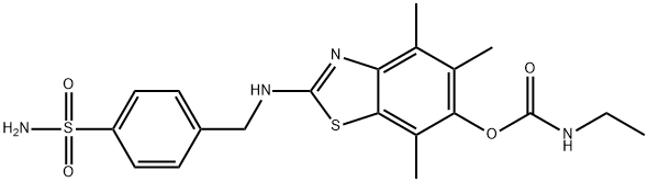 Carbamic  acid,  ethyl-,  2-[[[4-(aminosulfonyl)phenyl]methyl]amino]-4,5,7-trimethyl-6-benzothiazolyl  ester  (9CI) Struktur