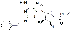 (2S,3S,4R,5R)-5-[6-amino-2-(phenethylamino)purin-9-yl]-N-ethyl-3,4-dih ydroxy-oxolane-2-carboxamide Struktur