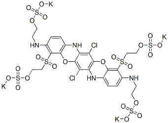 6,13-Dichloro-3,10-bis[2-(potassiooxysulfonyloxy)ethylamino]-4,11-bis[2-(potassiooxysulfonyloxy)ethylsulfonyl]-5,12-dioxa-7,14-diazapentacene Struktur