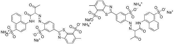 7-Benzothiazolesulfonic acid, 6-methyl-2-[4-[[2-oxo-1-[ [(4-sulfo-1-naphthalenyl)amino]carbonyl]propyl]azo ]-3-sulfophenyl]-, ammonium sodium salt Struktur