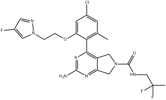 2-AMino-4-{4-chloro-2-[2-(4-fluoropyrazol-1-yl)ethoxy]-6-Methylphenyl}-5,7-dihydropyrrolo[3,4-d]pyriMidine-6-carboxylic acid (2,2-difluoropropyl)aMide Struktur