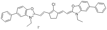 2-[(E)-2-(2-CHLORO-3-((E)-2-[3-ETHYL-5-PHENYL-1,3-BENZOXAZOL-2(3H)-YLIDENE]ETHYLIDENE)-1-CYCLOPENTEN-1-YL)ETHENYL]-3-ETHYL-5-PHENYL-1,3-BENZOXAZOL-3-IUM IODIDE Struktur