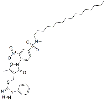 N-Hexadecyl-N-methyl-4-[5-methyl-3-oxo-4-[(1-phenyl-1H-tetrazol-5-yl)thiomethyl]-2,3-dihydroisoxazol-2-yl]-3-nitrobenzenesulfonamide Struktur